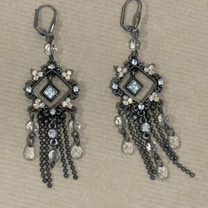 Vintage Dangle Earrings with Clear and Iridescent Crystals